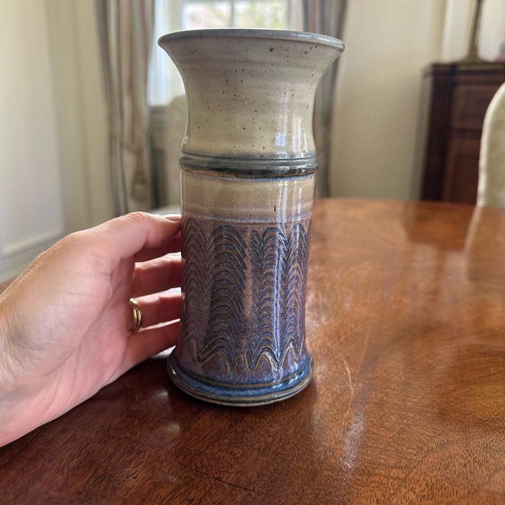 Pottery Vase with Blue and Tan Design